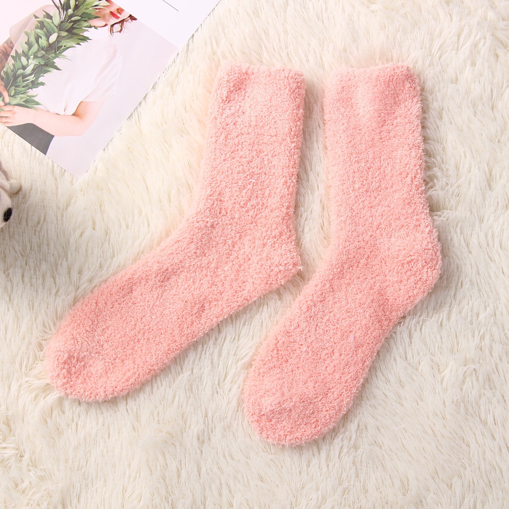 Plain Coral Velvet Autumn Winter Crew Socks Floor Socks Home Solid Color Thick Absorbent Socks Wholesale Fluffy Fuzzy Socks